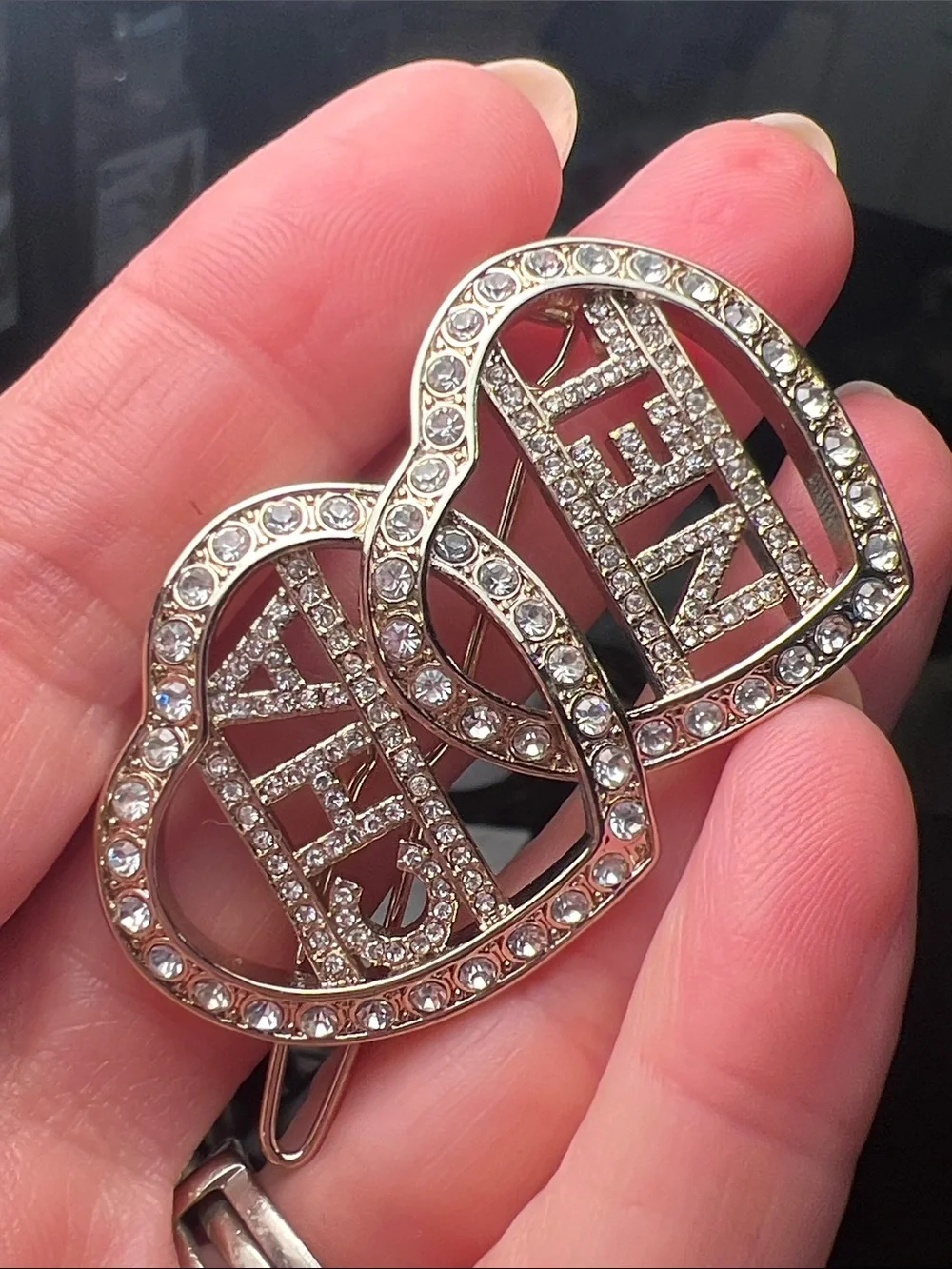 Fendi Crystal-Embellished Double Heart Hair Clip - Silver